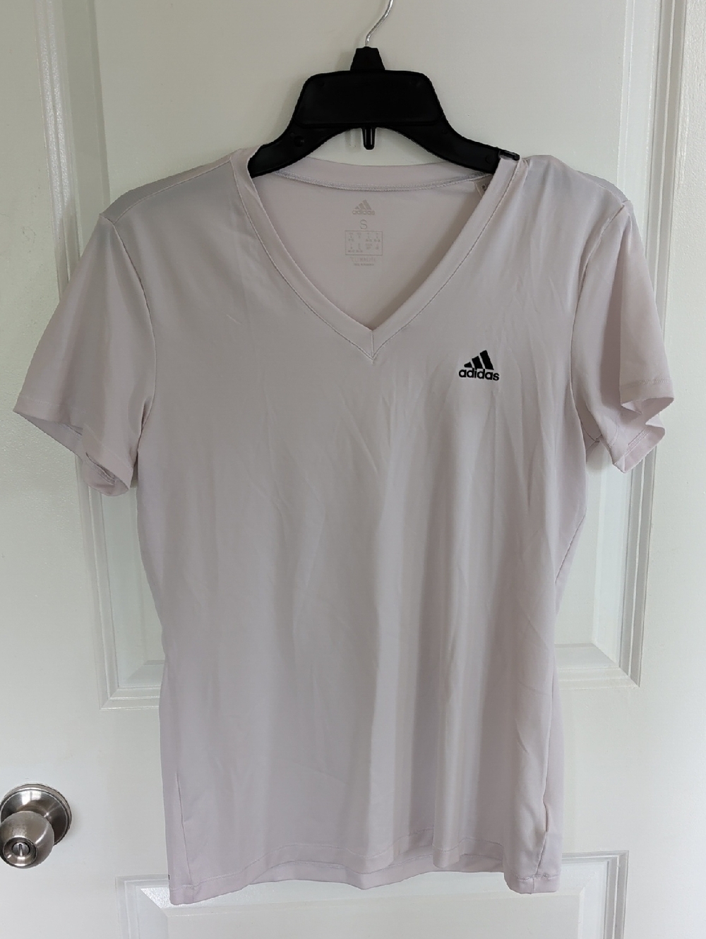 adidas Pale Pink V-Neck Performance Tee with Black Logo